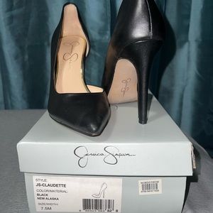 Jessica Simpson black heels, size 7.5, slightly used